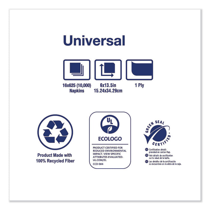 Universal Tall Fold Dispenser Napkins, 1-Ply, 6 x 13.5, Natural, 625/PK, 16PK/CT