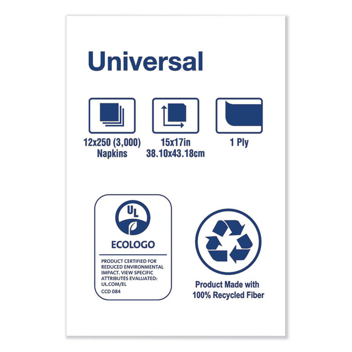 Universal One-Ply Dinner Napkins, 1-Ply, 15" x 17", Natural, 250/Pack, 12PK/CT