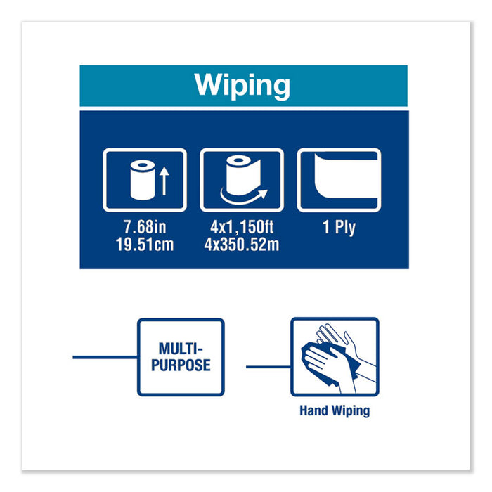 Basic Paper Wiper Roll Towel, 7.68" x 1150 ft, White, 4 Rolls/Carton