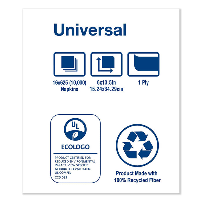 Universal Tall-Fold Dispenser Napkins, 1-Ply, 6" x 13.5", White, 10000/Carton