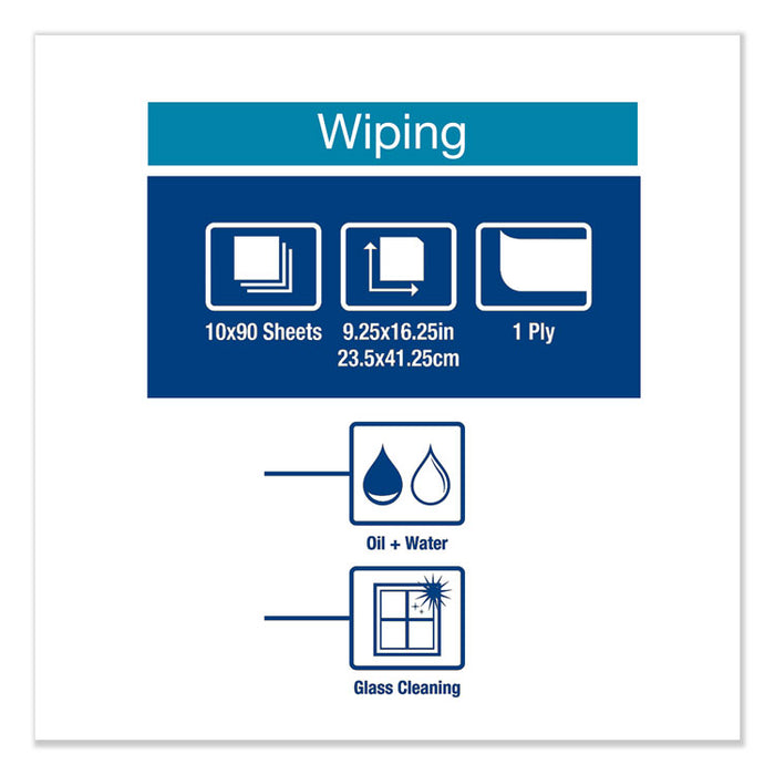 Heavy-Duty Paper Wiper, 9.25 x 16.25, White, 90 Wipes/Box, 10 Boxes/Carton