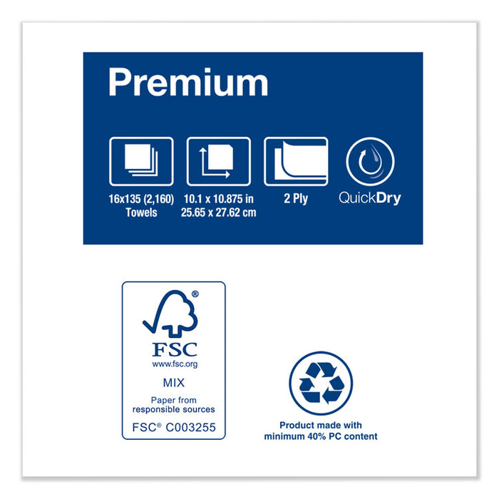 Premium Multifold Towel, 2-Ply, 10.1 x 10.88, White, 135/Pack 16 Packs/Carton