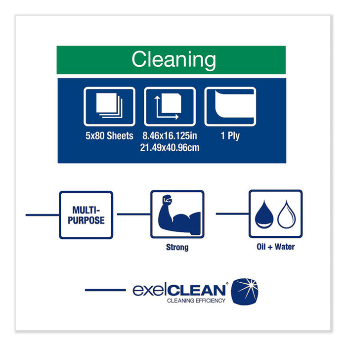Heavy-Duty Cleaning Cloth, 8.46 x 16.13, White, 80/Box, 5 Boxes/Carton