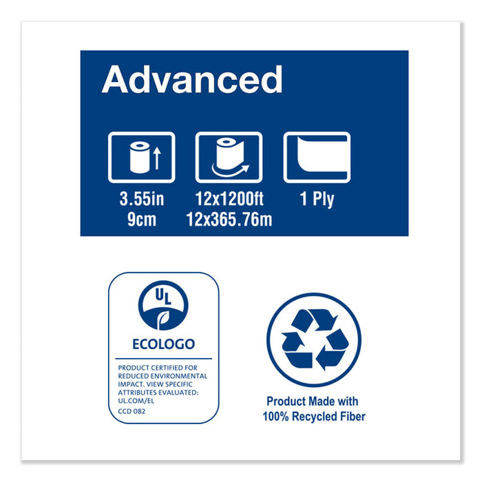 Advanced Jumbo Bath Tissue, Septic Safe, 1-Ply, White, 3.48" x 1200 ft ,12 Rolls/Carton