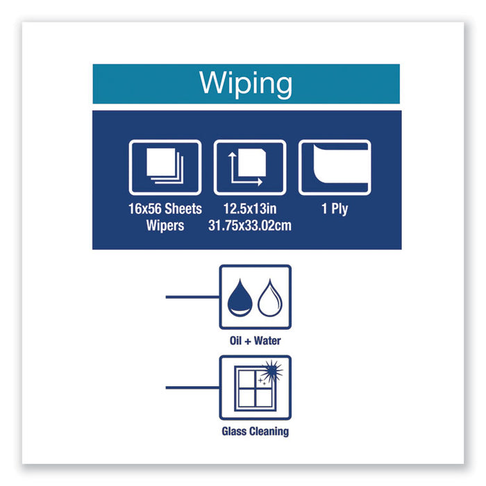 Heavy-Duty Paper Wiper 1/4 Fold, 12.5 x 13, White, 56/Pack, 16 Packs/Carton