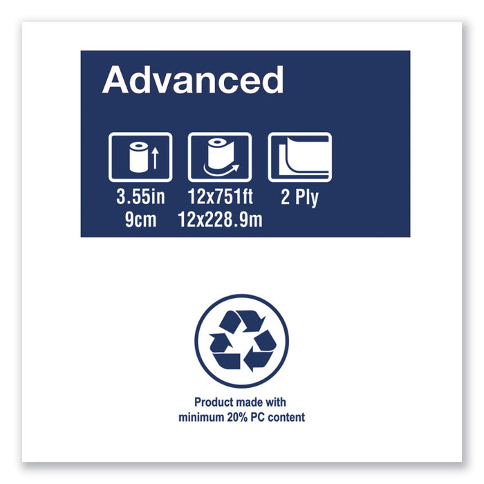 Advanced Jumbo Bath Tissue, Septic Safe, 2-Ply, White, 3.48" x 751 ft, 12 Rolls/Carton