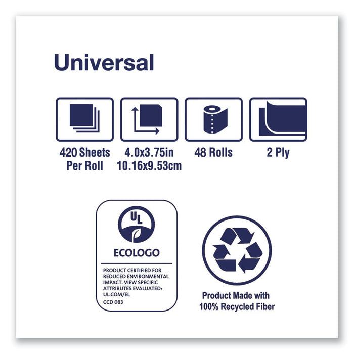Universal Bath Tissue, Septic Safe, 2-Ply, White, 420 Sheets/Roll, 48 Rolls/Carton