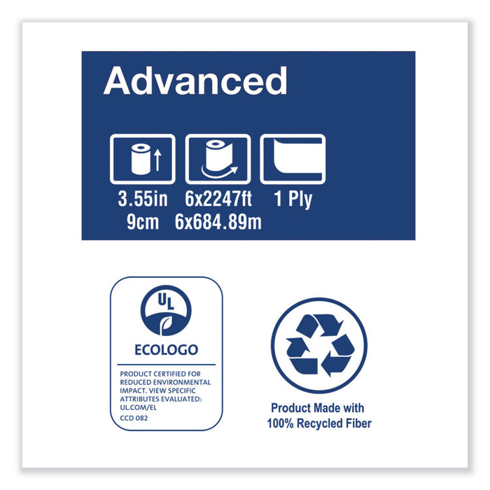 Advanced Jumbo Roll Bath Tissue, Septic Safe, 1-Ply, White, 3.48" x 2247 ft, 6 Rolls/Carton