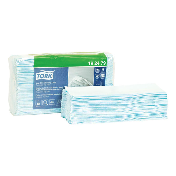 Low-Lint Cleaning Cloth, 13.5 x 16.4, Turquoise, 100/Bag, 5 Bags/Carton