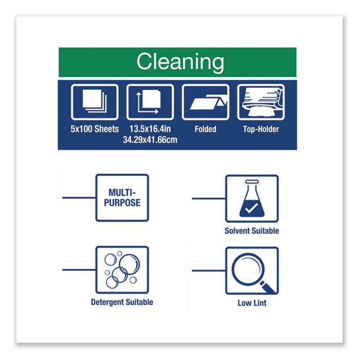 Low-Lint Cleaning Cloth, 13.5 x 16.4, Turquoise, 100/Bag, 5 Bags/Carton