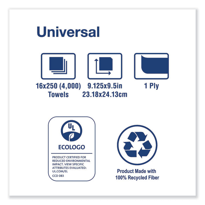Universal Multifold Hand Towel, 9.13 x 9.5, Natural, 250/Pack, 16 Packs/Carton