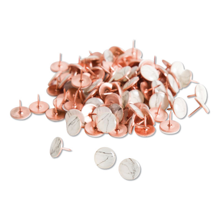 Fashion Metal Thumbtacks, Metal, Marble/Rose Gold, 3/8", 100/Pack