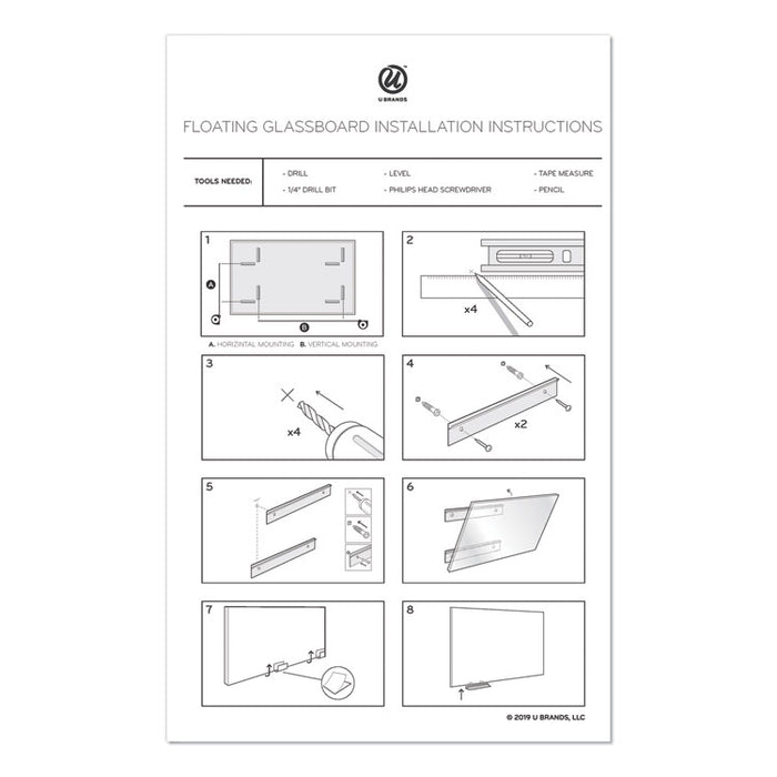 Floating Glass Dry Erase Undated One Month Calendar, 36 x 36, White