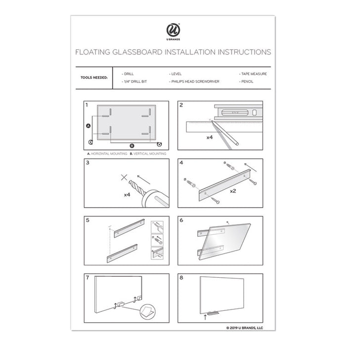 Floating Glass Dry Erase Board, 72 x 48, White