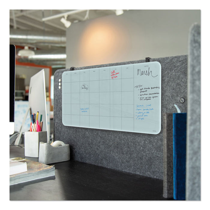 Cubicle Glass Dry Erase Undated Four Week Calendar Board, 23 x 12, White