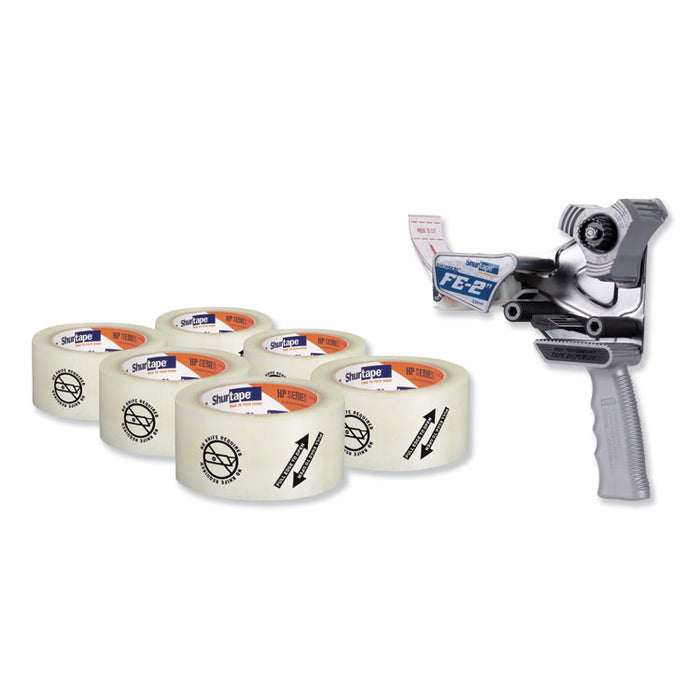 Folded Edge Tape Dispenser with Folded Edge Tape, 3" Core, Plus 6 Rolls of 2.08" x 110 yds Tape, Plastic/Steel, Gray