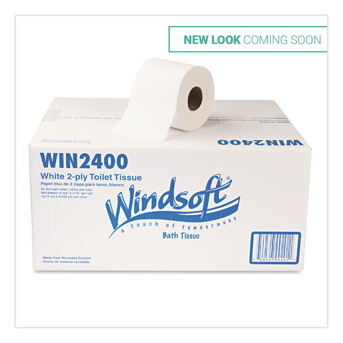 Bath Tissue, Septic Safe, Individually Wrapped Rolls, 2-Ply, White, 400 Sheets/Roll, 24 Rolls/Carton