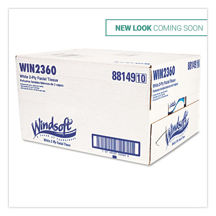 Facial Tissue, 2 Ply, White, Flat Pop-Up Box, 100 Sheets/Box, 30 Boxes/Carton