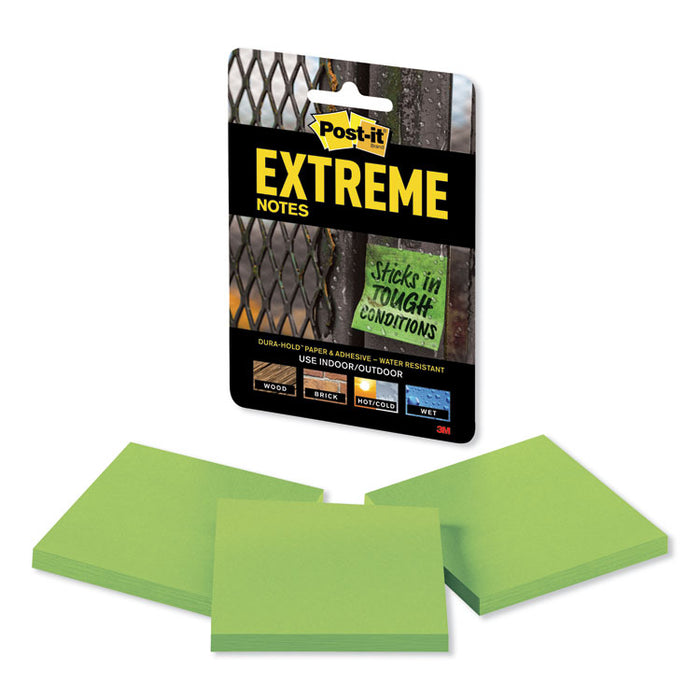Water-Resistant Self-Stick Notes, 3" x 3", Green, 45 Sheets/Pad, 3 Pads/Pack