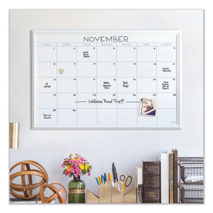 Magnetic Dry Erase Calendar with Decor Frame, 30 x 20, White Surface and Frame