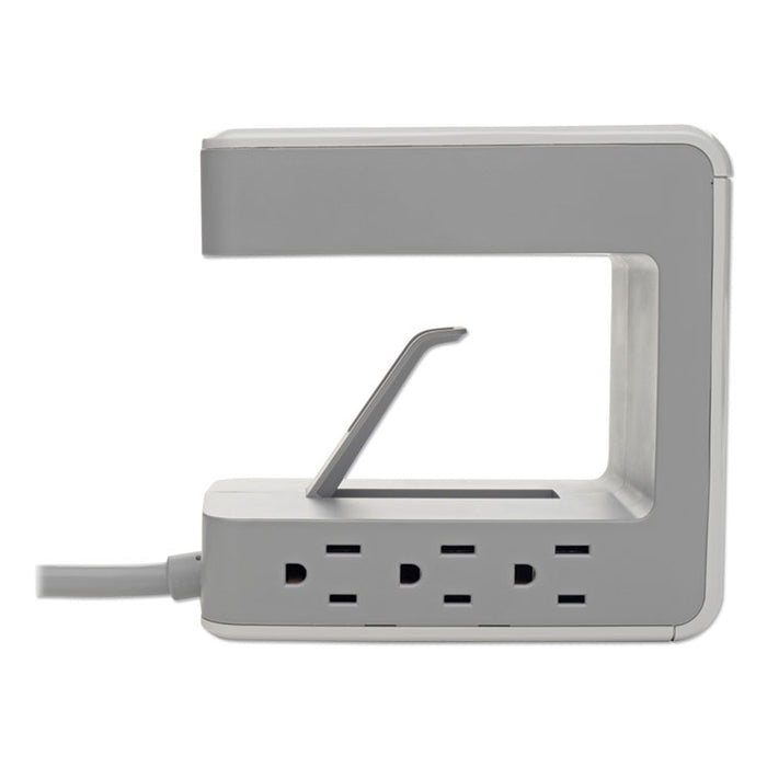 Six-Outlet Surge Protector with Two USB-A and One USB-C Ports, 8 ft Cord, 1080 Joules, Gray