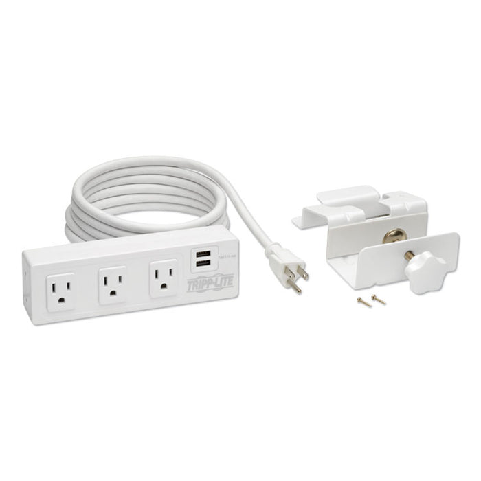 Three-Outlet Surge Protector with Two USB Ports, 10 ft Cord, 510 Joules, White