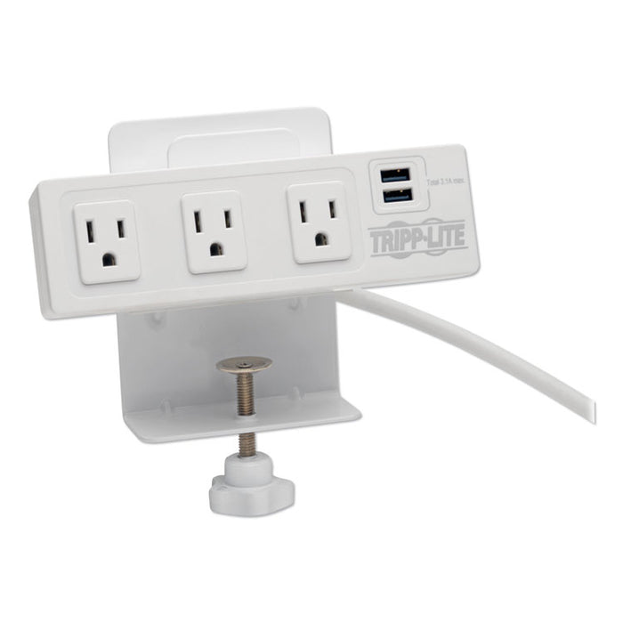 Three-Outlet Surge Protector with Two USB Ports, 10 ft Cord, 510 Joules, White