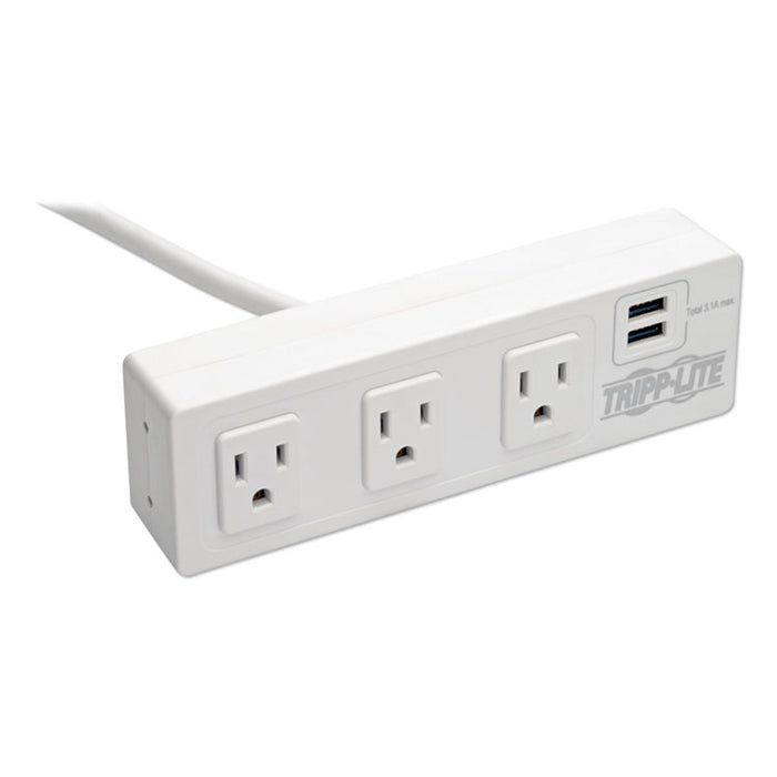 Three-Outlet Surge Protector with Two USB Ports, 10 ft Cord, 510 Joules, White