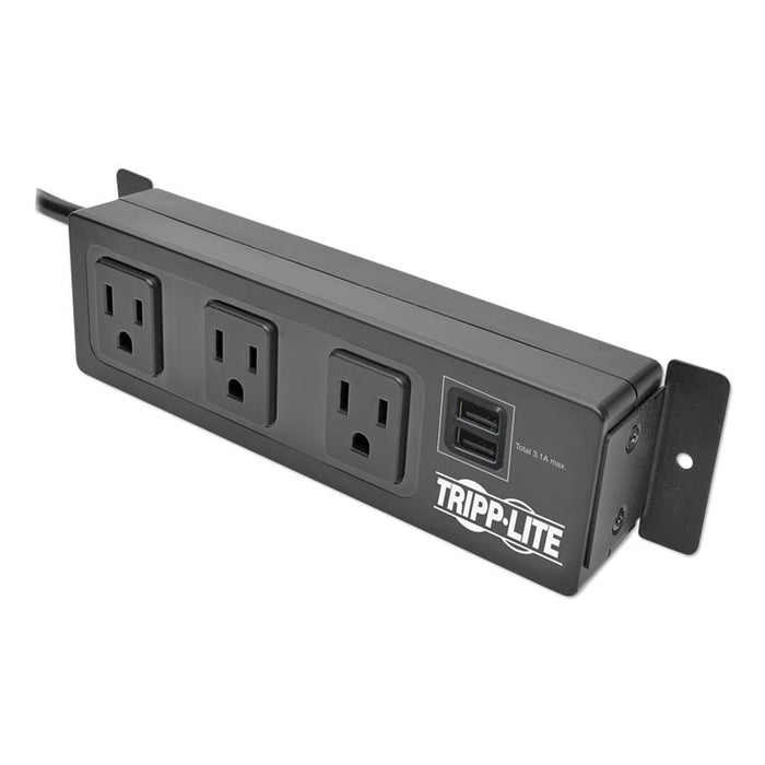 Protect It! 3-Outlet Surge Protector with Mounting Brackets, 10 ft Cord, 510 Joules, Black