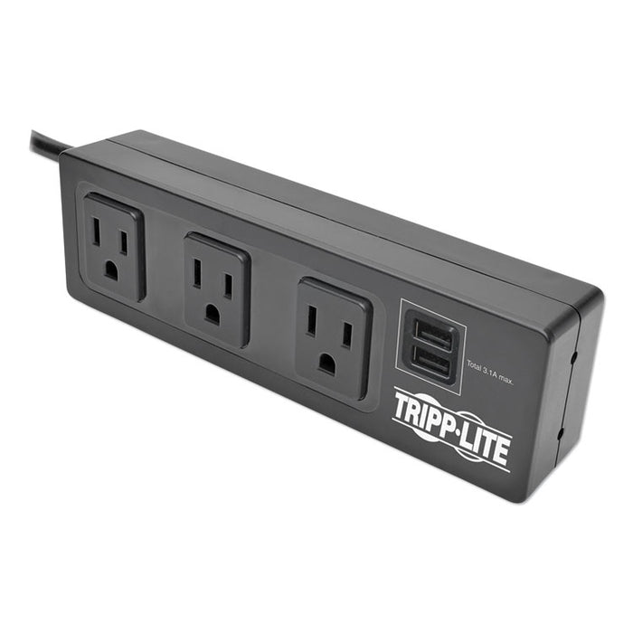 Protect It! 3-Outlet Surge Protector with Mounting Brackets, 10 ft Cord, 510 Joules, Black