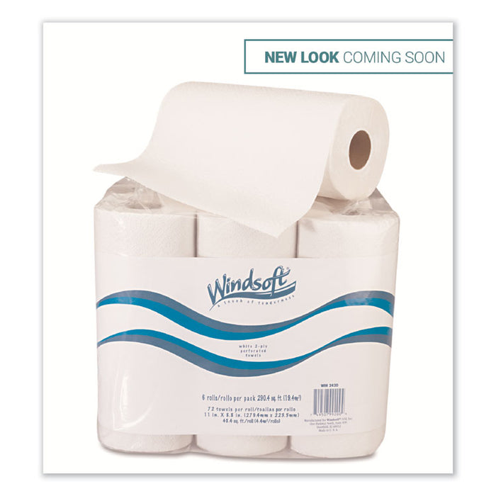 Kitchen Roll Towels, 2-Ply, 11 x 9, White, 72 Sheets/Roll, 6 Rolls/Pack