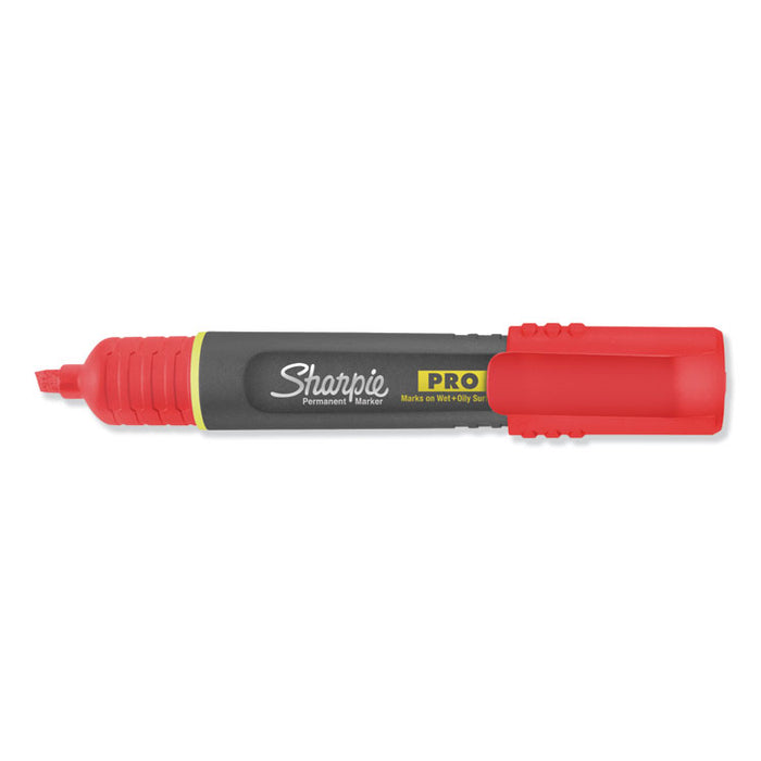 Pro Permanent Marker, Broad Chisel Tip, Red, Dozen