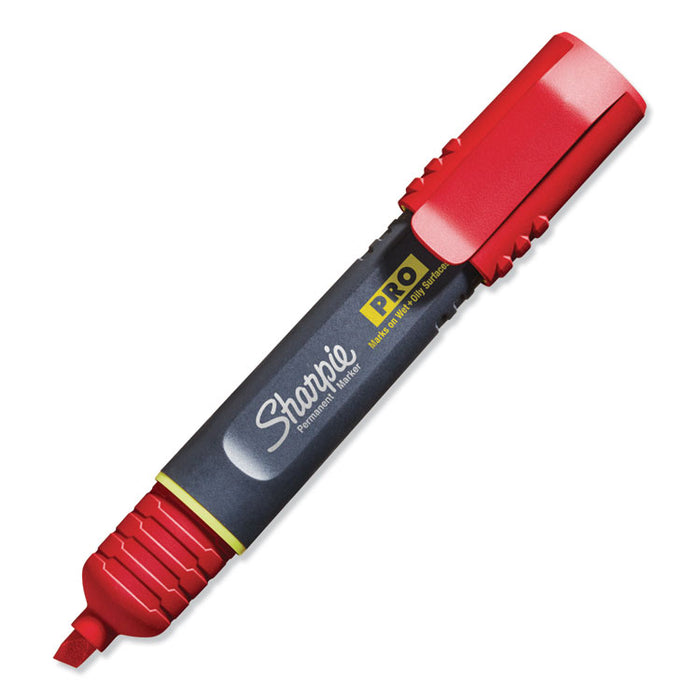 Pro Permanent Marker, Broad Chisel Tip, Red, Dozen