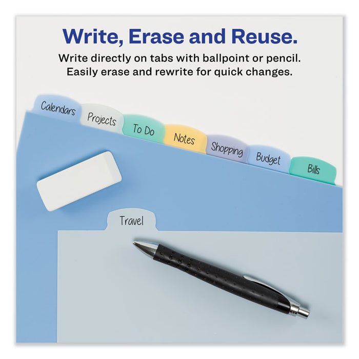 Write and Erase Big Tab Durable Plastic Dividers, 3-Hold Punched, 8-Tab, 11 x 8.5, Assorted, 1 Set