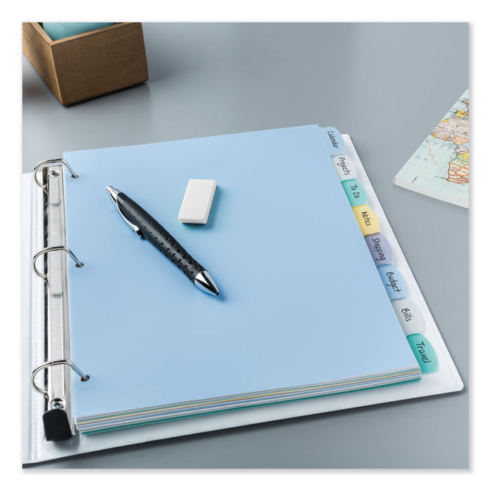 Write and Erase Big Tab Durable Plastic Dividers, 3-Hold Punched, 8-Tab, 11 x 8.5, Assorted, 1 Set
