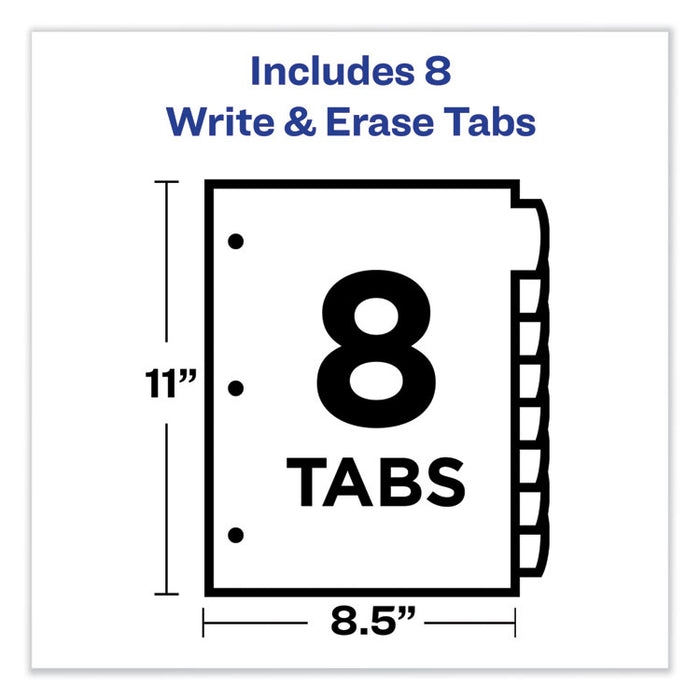 Write and Erase Big Tab Durable Plastic Dividers, 3-Hold Punched, 8-Tab, 11 x 8.5, Assorted, 1 Set