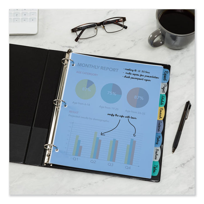 Write and Erase Big Tab Durable Plastic Dividers, 3-Hold Punched, 8-Tab, 11 x 8.5, Assorted, 1 Set