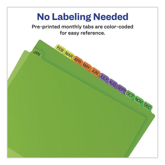 Durable Preprinted Plastic Tab Dividers, 12-Tab, Jan. to Dec., 11 x 8.5, Assorted, 1 Set