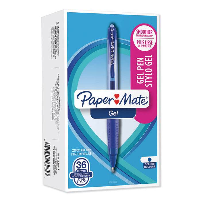 Retractable Gel Pen, Medium 0.7mm, Blue Ink/Barrel, 36/Pack