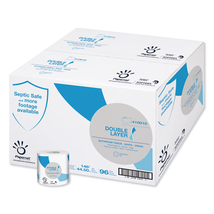 Double Layer Toilet Tissue, Septic Safe, 1-Ply, Virgin Fiber, 500 Sheets/Roll, 96 Rolls/Carton