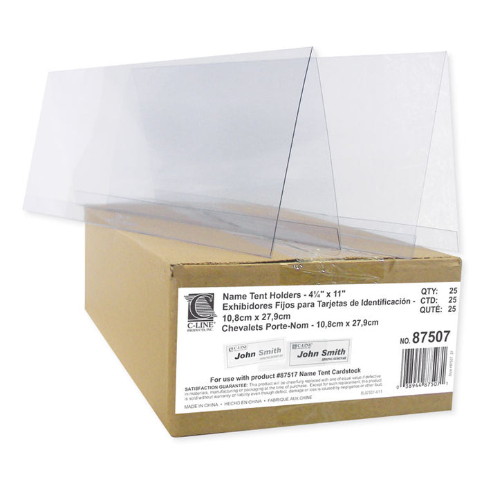 Tent Card Holders, 4 1/4" x 11", Rigid Heavyweight Clear Plastic, 25/Box