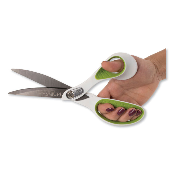 CarboTitanium Bonded Scissors, 9" Long, 4.5" Cut Length, White/Green Offset Handle