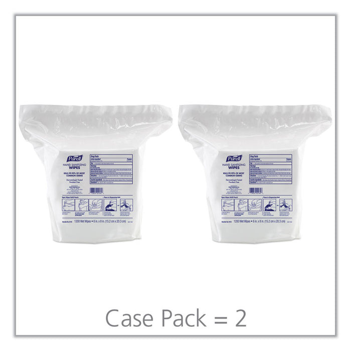 Hand Sanitizing Wipes, 6 x 8, Fresh Citrus Scent, White, 1,200/Refill Pouch, 2 Refills/Carton