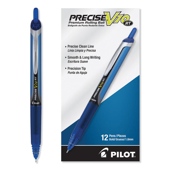 Precise V10RT Roller Ball Pen, Retractable, Bold 1 mm, Blue Ink, Blue Barrel, Dozen