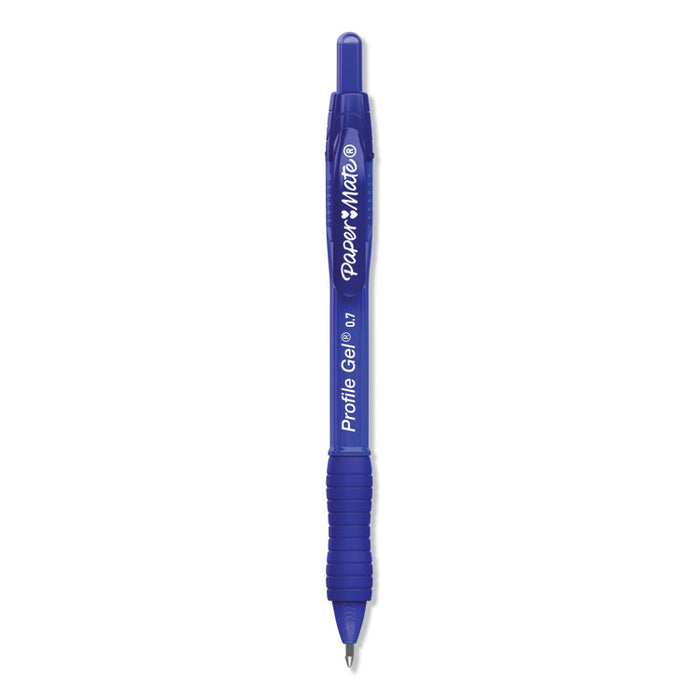 Profile Gel Pen, Retractable, Medium 0.7 mm, Blue Ink, Translucent Blue Barrel, Dozen