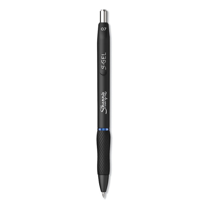 S-Gel High-Performance Gel Pen, Retractable, Medium 0.7 mm, Blue Ink, Black Barrel, Dozen