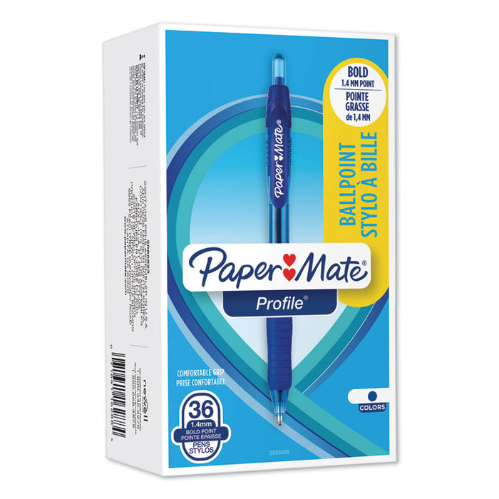 Profile Ballpoint Pen, Retractable, Bold 1.4 mm, Blue Ink, Blue Barrel, 36/Pack
