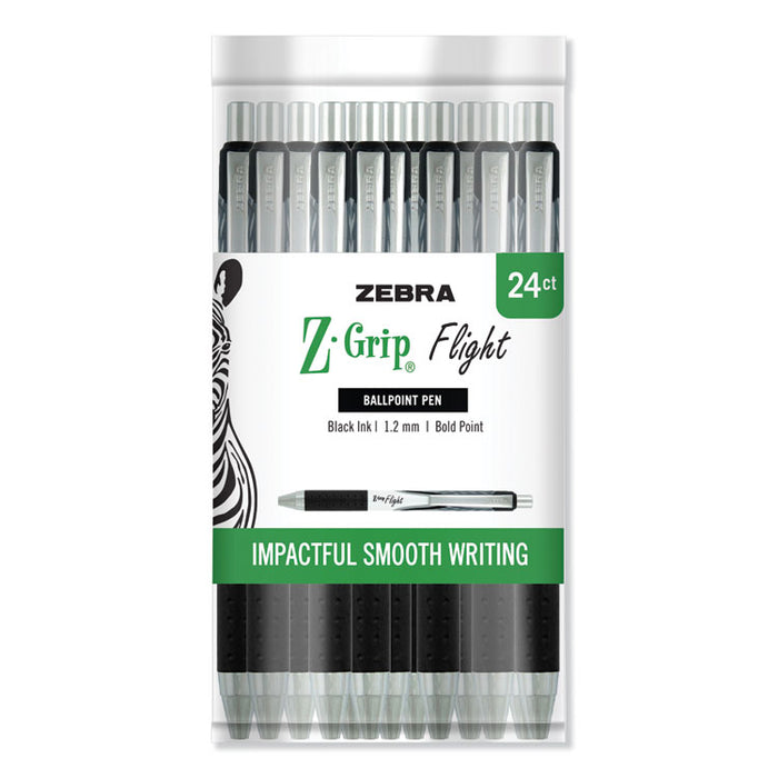 Z-Grip Flight Ballpoint Pen, Retractable, Bold 1.2 mm, Black Ink, Black Barrel