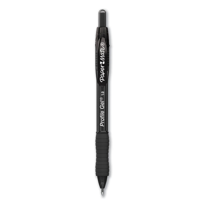 Profile Gel Pen, Retractable, Bold 1 mm, Black Ink, Translucent Black Barrel, Dozen