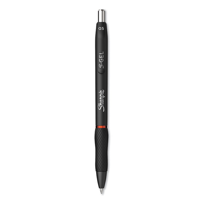 S-Gel High-Performance Gel Pen, Retractable, Fine 0.5 mm, Red Ink, Black Barrel, Dozen